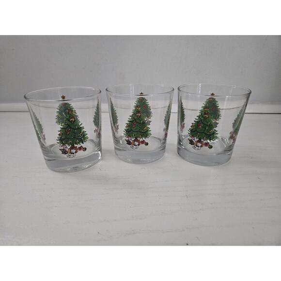 Christmas‎ Tree Glasses Lowball Whiskey Rocks Retro Glass Set of 3 Vintage - Picture 1 of 8
